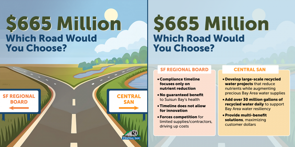 Graphic showing the difference between Regional Board Proposal and Central San Proposal